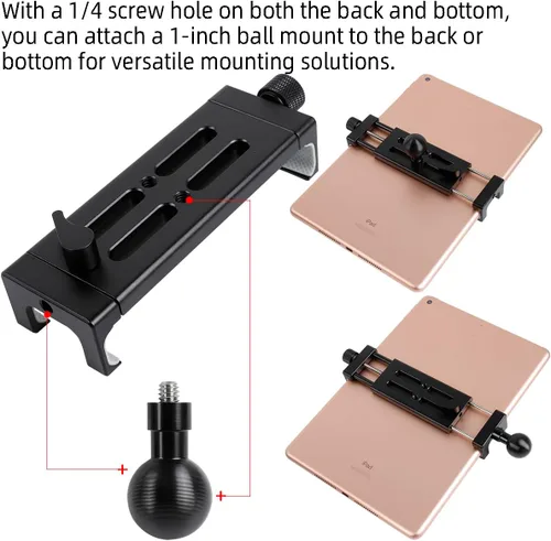 Miniatura 3 de Soporte de tableta de aleación de aluminio con cabezal de bola de 1 pulgada - Soporte giratorio para tableta 360 para iPad y otros dispositivos
