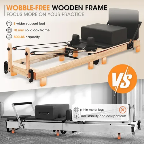 Miniatura 3 de PAETA - Máquina reformadora de pilates plegable de madera de 92 pulgadas con resortes, máquinas de pilates para uso doméstico y estudio