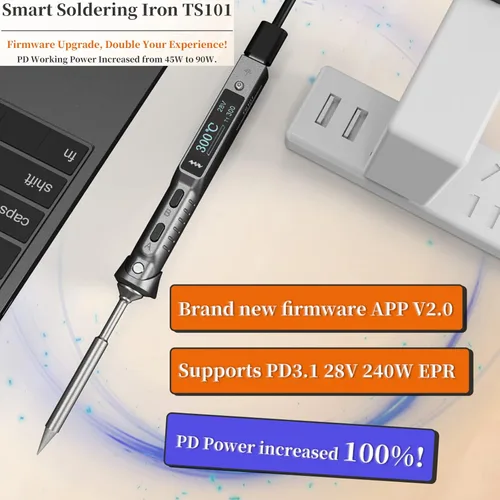 Miniatura 8 de TS101 Soldador de soldar TS100 Actualizado 90W PD 65W DC Estación de soldadura de bolsillo inteligente programable Kit con puntas I originales