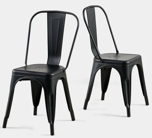Miniatura 34 de Juego de 8 sillas de comedor de metal verde alpino, sillas de cocina apilables retro estilo granja, sillas laterales de acero verde oscuro para café