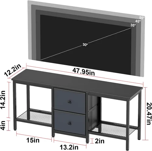 Miniatura 2 de Soporte de TV adecuado para televisores de hasta 55 pulgadas, centro de entretenimiento con cajones y estantes de almacenamiento, mesa consola Negro