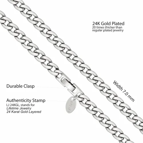 Miniatura 4 de LIFETIME JEWELRY Collar de cadena de eslabones cubanos pulidos de 0.276in para mujeres y hombres, chapado en oro de 24 quilates, Chapado en oro, No