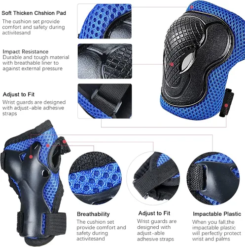 Miniatura 2 de Casco de bicicleta para niños de Banzk, para edades 3-5-8-14+, para niñas y niños, casco con rodilleras, coderas y muñequeras, ventilación, #4 Azul