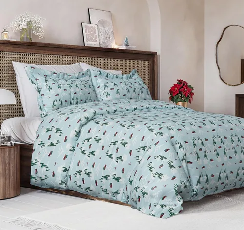 Miniatura 10 de Juego de funda de edredón de Navidad tamaño individual, funda de edredón extra suave con 1 funda de almohada, ropa de cama navideña con cierres