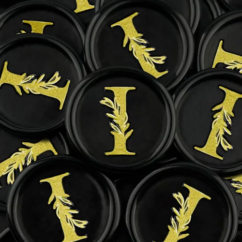 Miniatura 27 de 25 calcomanías de sello de cera doradas y negras hechas a mano con hojas botánicas vintage, calcomanías de cera para invitaciones de fiesta de boda