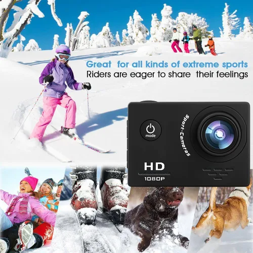 Miniatura 2 de Cámara de acción deportiva Full HD 1080P de 12MP con pantalla de 2.0 pulgadas, gran angular de 140°, cámara impermeable de 98.4 ft/98 pies