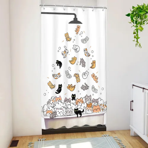 Miniatura 3 de SVBright Cortina de Ducha de Puesto Pequeño con Lindo Gato 36 pulgadas de ancho x 72 pulgadas de largo para Niños Casa Rodante Media Individual