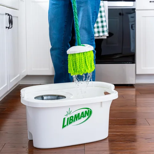 Miniatura 6 de Libman Lightning Spin Mop System Plus 1 cabezal de repuesto Trapeador y balde con juego de escurridor Trapeador de piso Trapeador giratorio