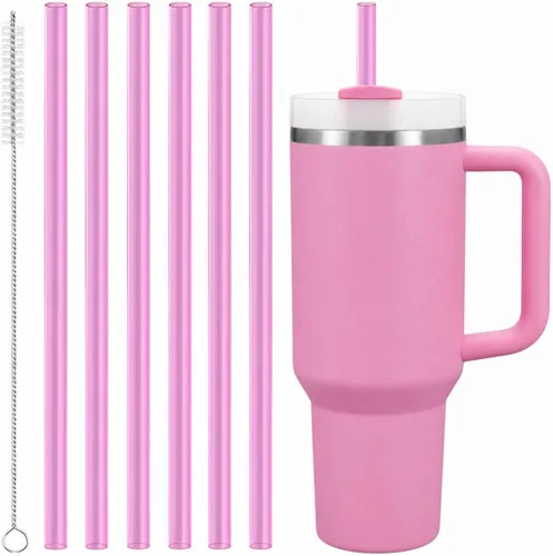 Miniatura 25 de Joshey Pajitas de repuesto Tritan de 12 pulgadas para vaso Stanley de 40 onzas, paquete de 6 popotes largos reutilizables con cepillo de limpieza