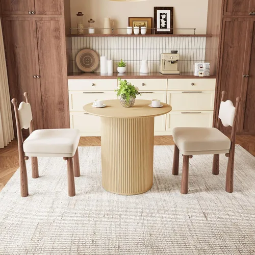 Miniatura 3 de AVZEAR Mesa de comedor redonda de 31.5 pulgadas para 2 personas, mesa de comedor de cocina pequeña con base de madera acanalada, mesas de comedor