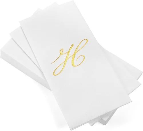 Miniatura 10 de AH AMERICAN HOMESTEAD Servilletas desechables – Servilletas doradas con monograma para invitados, servilletas acolchadas como tela para baño