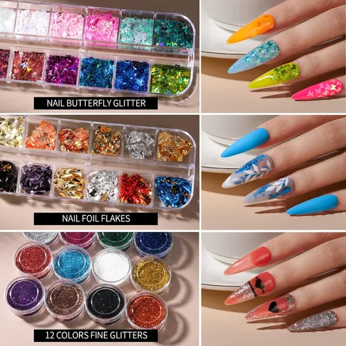 Miniatura 4 de FANDAMEI Kit de arte de uñas, Juego de pinceles de uñas, Kit de diseño de uñas, herramientas de punteado de uñas, purpurina fina para uñas