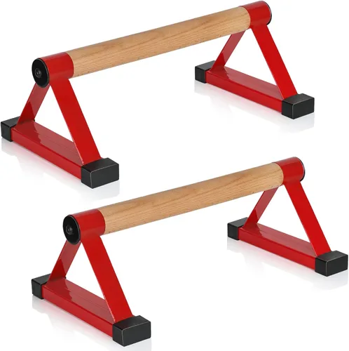 Barras de flexiones de madera, barras paraletas, barras antideslizantes para parada de manos para calistenia, fitness, entrenamientos de piso, Rojo