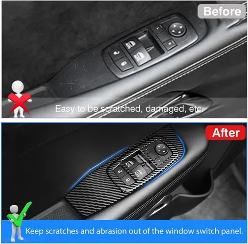 Miniatura 3 de Karltys Cubierta de panel de interruptor de ventana para Dodge Challenger 2015-2023, accesorios de fibra de carbono, interruptor de control