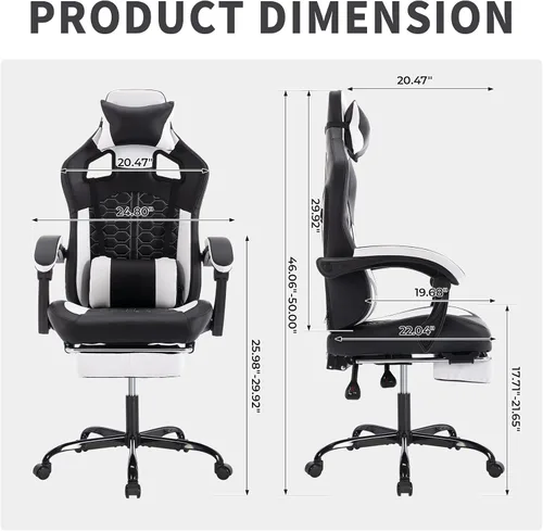 Miniatura 2 de Silla ergonómica para juegos estilo carreras, silla de jugador de respaldo alto con reposapiés, lumbar ajustable, masaje, reposabrazos de enlace