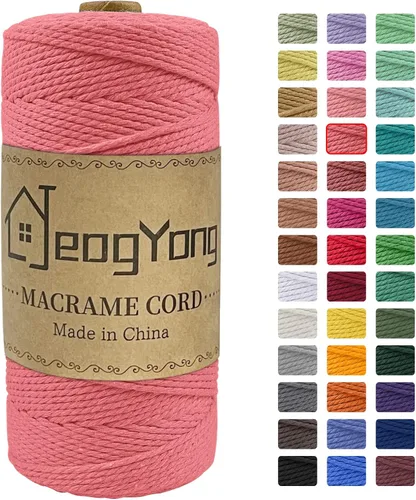 Miniatura 11 de JeogYong Cuerda de macramé de 0.078 pulgadas x 218 yardas, cuerda de algodón natural torcida de 3 hebras, cuerda de algodón de color para colgar Café