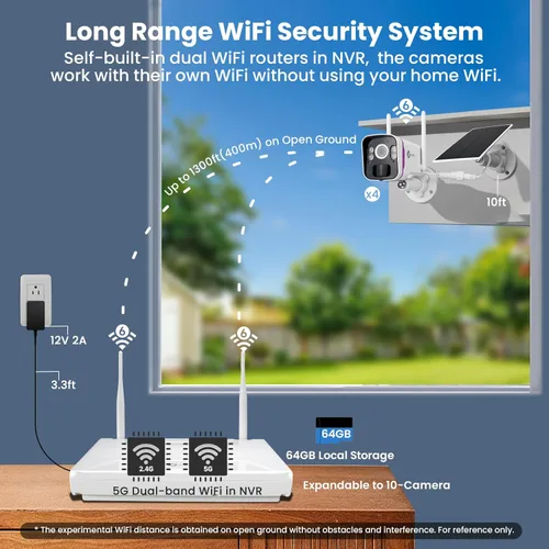 Miniatura 3 de xmartO Sistema de cámara de seguridad solar inalámbrico, 10CH 4K expandible WiFi6 NVR+4* 4MP 2K cámaras para exteriores, todo tipo de clima, audio