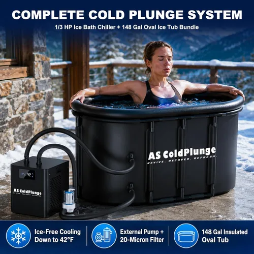 Miniatura 2 de Kit de Enfriador de Baño de Hielo y Tina de Sumersión Fría AS ColdPlunge, Enfriador de Sumersión Fría de 1/3HP con Bomba Externa y Filtro, Tina
