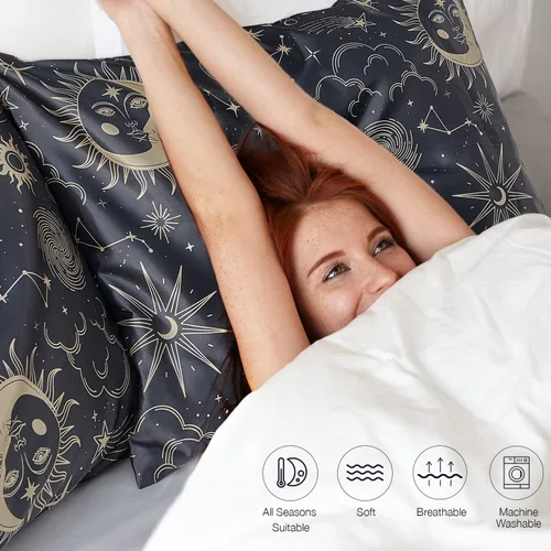 Miniatura 5 de EXQ Home - Funda de almohada de satén para cuidar el cabello y la piel, tamaño estándar, de seda con estampado negro, juego de 2 fundas con cierre