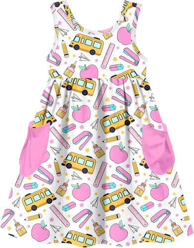 Miniatura 7 de Vieille Vestido sin mangas para niñas pequeñas, lindo vestido de verano con bolsillo, 2-7 años