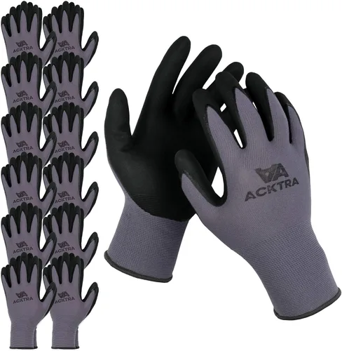 Miniatura 9 de ACKTRA Guantes de trabajo de seguridad con revestimiento de nitrilo, 12 pares, WG003 gris/gris, XS