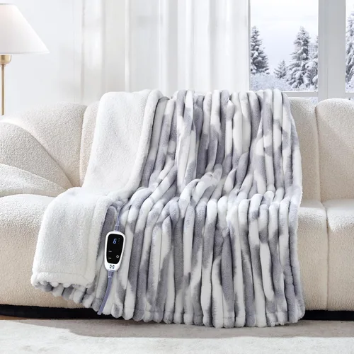 Miniatura 17 de Sealy - Manta eléctrica con calefacción tamaño 50"*60 pulgadas, súper acogedora de pelo sintético a Sherpa reversible con 6 niveles de calefacción