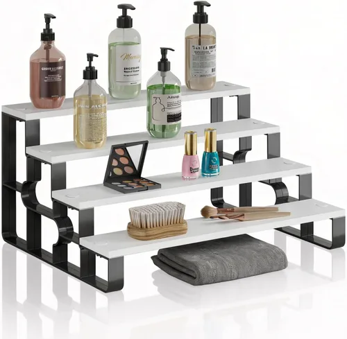 Miniatura 12 de Organizador de encimera de baño con cesta de artículos de tocador, estante de almacenamiento de encimera de baño de 2 niveles con almohadilla