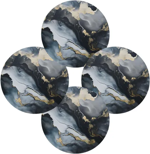 Miniatura 7 de Abstract Black Gold Marble Print Round Place Mats Set of 1, Heat Resistant Washable Placemats Polyester Round Table Mats for Kitchen Home Decor