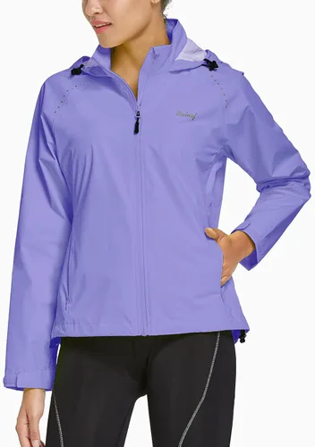 Miniatura 2 de BALEAF Chaquetas impermeables para mujer, cortavientos resistentes al viento, para correr, ligeras, reflectantes, plegables, con capucha
