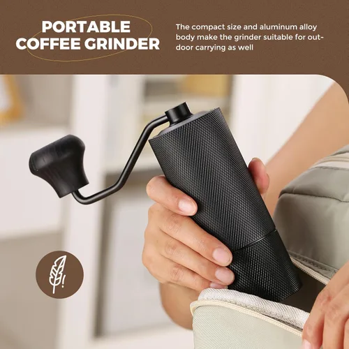 Miniatura 8 de Molinillo de café manual, molinillo de café de rebabas ajustable con contenedor completo de aluminio, molinillo de grano de café de mano