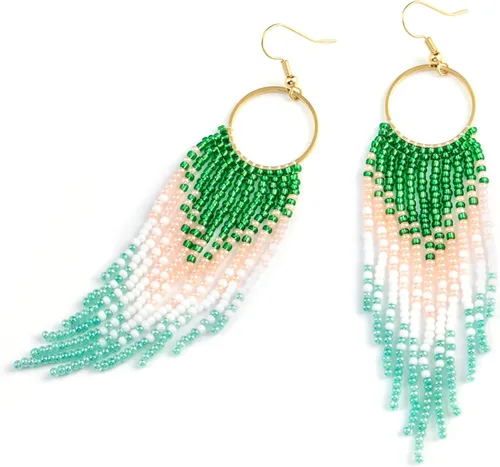 Miniatura 7 de Aretes de borla hechos a mano, aretes de cuentas de semillas, aretes bohemios con flecos para mujeres y niñas