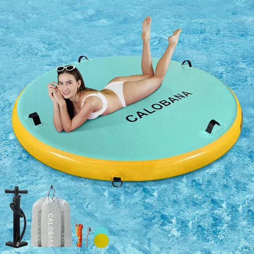 Miniatura 17 de CALOBANA Hamaca de agua inflable redonda flotante, flota lago isla balsa plataforma de muelle inflable para adultos, piscina, río, fiesta