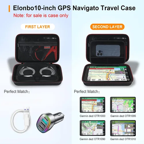 Miniatura 2 de Elonbo Funda rígida de viaje GPS para Garmin dezl OTR1000 de 10 pulgadas, Garmin dezl OTR1010/Garmin RV 1090 Sistema de navegación GPS, bolsillo