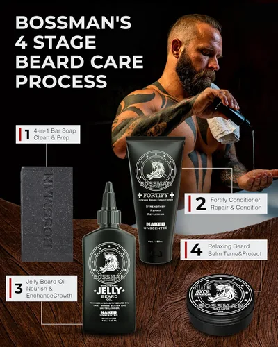 Miniatura 8 de Bossman Aceite en Gel para Barba para Hombres (4 oz, Naked - Sin Fragancia) – Suaviza, Hidrata y Acondiciona con Ingredientes Naturales