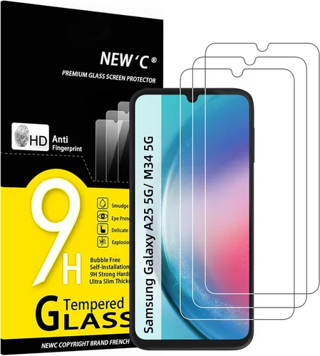 Miniatura 9 de NEW'C Paquete de 3 protectores de pantalla de vidrio templado diseñados para Samsung Galaxy A12, Galaxy A02s, resistente a los arañazos, sin