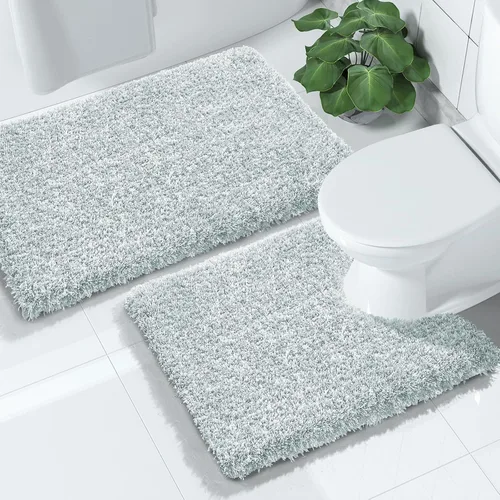 Miniatura 18 de Yimobra Juego de 2 alfombras de baño, alfombra de baño suave y absorbente y alfombra de inodoro en forma de U con respaldo antideslizante, lavable a