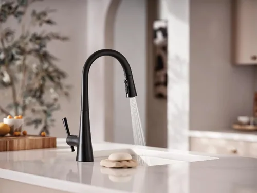 Miniatura 7 de Moen Kurv Grifo de cocina extraíble color negro mate con aumentador de potencia y sistema retráctil, grifo de cocina de transición, instalación