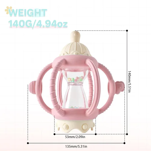 Miniatura 6 de Juguetes sensoriales Montessori para bebés, mordedores de silicona para bebés de 3 a 6 a 12 meses, regalos para recién nacidos, niños y niñas (rosa)