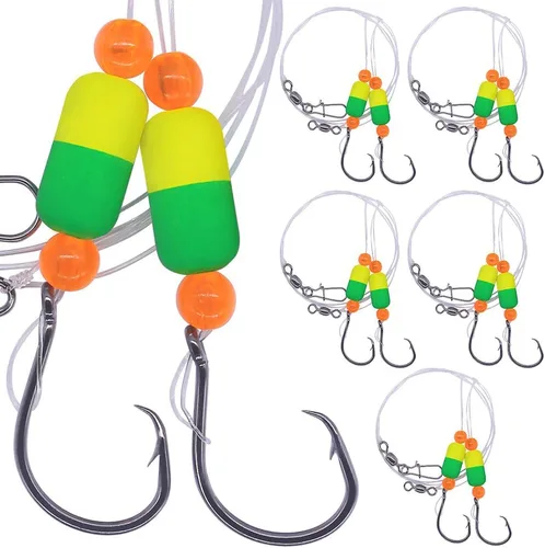 Miniatura 10 de Aparejos Pompano para Pesca de Surf en Agua Salada con Gancho de Doble Círculo y Espacio Amplio - Juego de 6 Accesorios de Pesca de Surf Paquete
