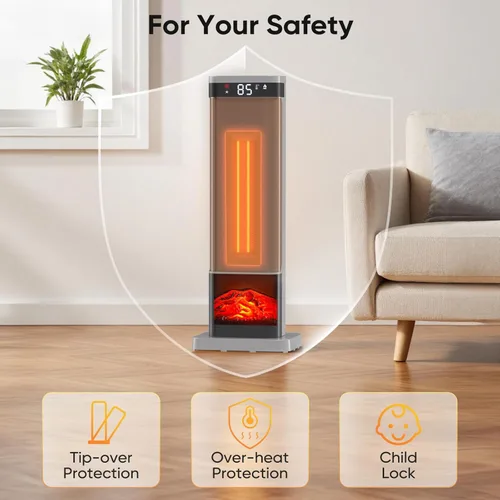 Miniatura 9 de Sweetcrispy Calentador de espacio para uso en interiores, calentador portátil de 24 pulgadas con control remoto y termostato, 3 modos de luz