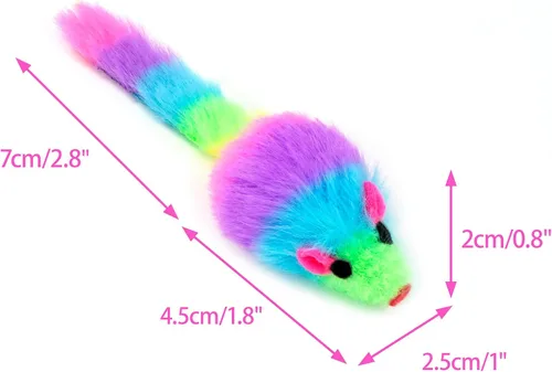Miniatura 4 de CHIWAVA 36 ratones de juguete de gato peludo de color arcoíris de 1.8 pulgadas con sonajero gatito ratón juego interactivo