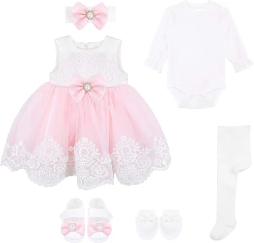 Miniatura 2 de Taffy - Vestido de princesa bordado para recién nacido, 6 piezas, color rosa, Rosado