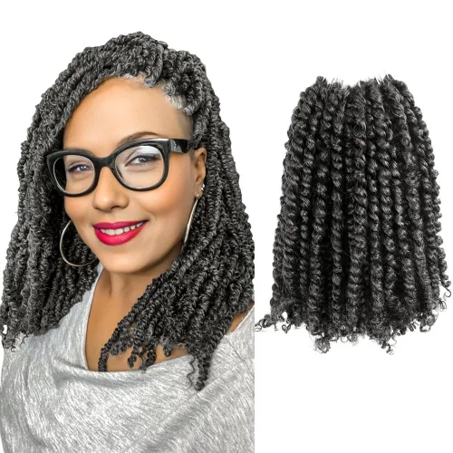 Miniatura 57 de Pelo Passion Twist de 8 pulgadas, trenzas de ganchillo pretrenzadas, paquetes de 8 paquetes (1B/negro natural)