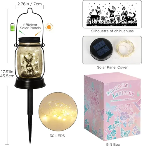 Miniatura 7 de Farol solar de Chihuahua, regalo para mujeres, hombres, mamá, cumpleaños, amantes de perro Chihuahua, luz conmemorativa pérdida de mascotas