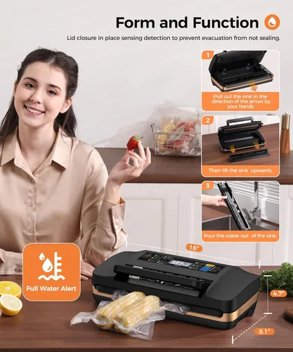 Miniatura 5 de Máquina selladora al vacío, ahorro de alimentos comercial de alto rendimiento de 95 KPa con doble sello para 2 veces más resistencia, incluye bolsas