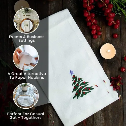 Miniatura 4 de Servilletas de Navidad, servilletas de tela, servilletas blancas 100% algodón, suaves y cómodas, servilletas reutilizables, servilletas de mesa