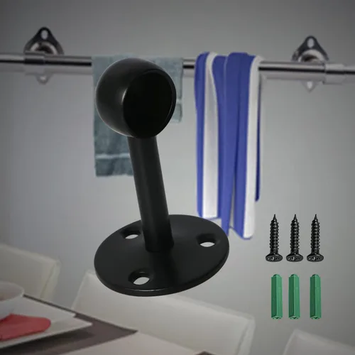 Miniatura 5 de Soportes para barra de armario con acabado negro mate de 0.63 pulgadas, soportes de montaje en techo, soportes de extremo de barra de cortina