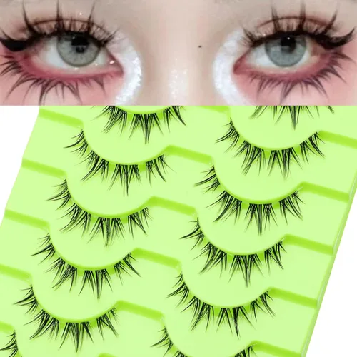 Pestañas de manga de aspecto natural, delgadas, esponjosas, asiáticas, para cosplay, pestañas puntiagudas de anime japonés 3D, pestañas postizas