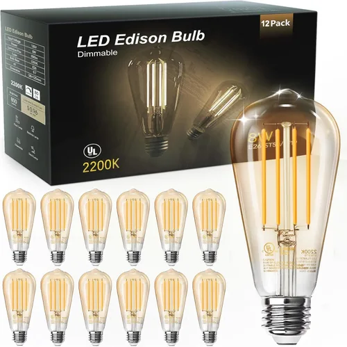Miniatura 12 de TJOY Paquete de 4 bombillas LED Edison ámbar vintage, equivalente a 60 W, regulables, 8 W, 800 lúmenes, blanco suave de 2200 K, ST58, bombillas