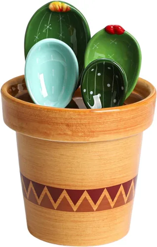 Sizikato 4 cucharas medidoras de porcelana con base, bonita forma de cactus